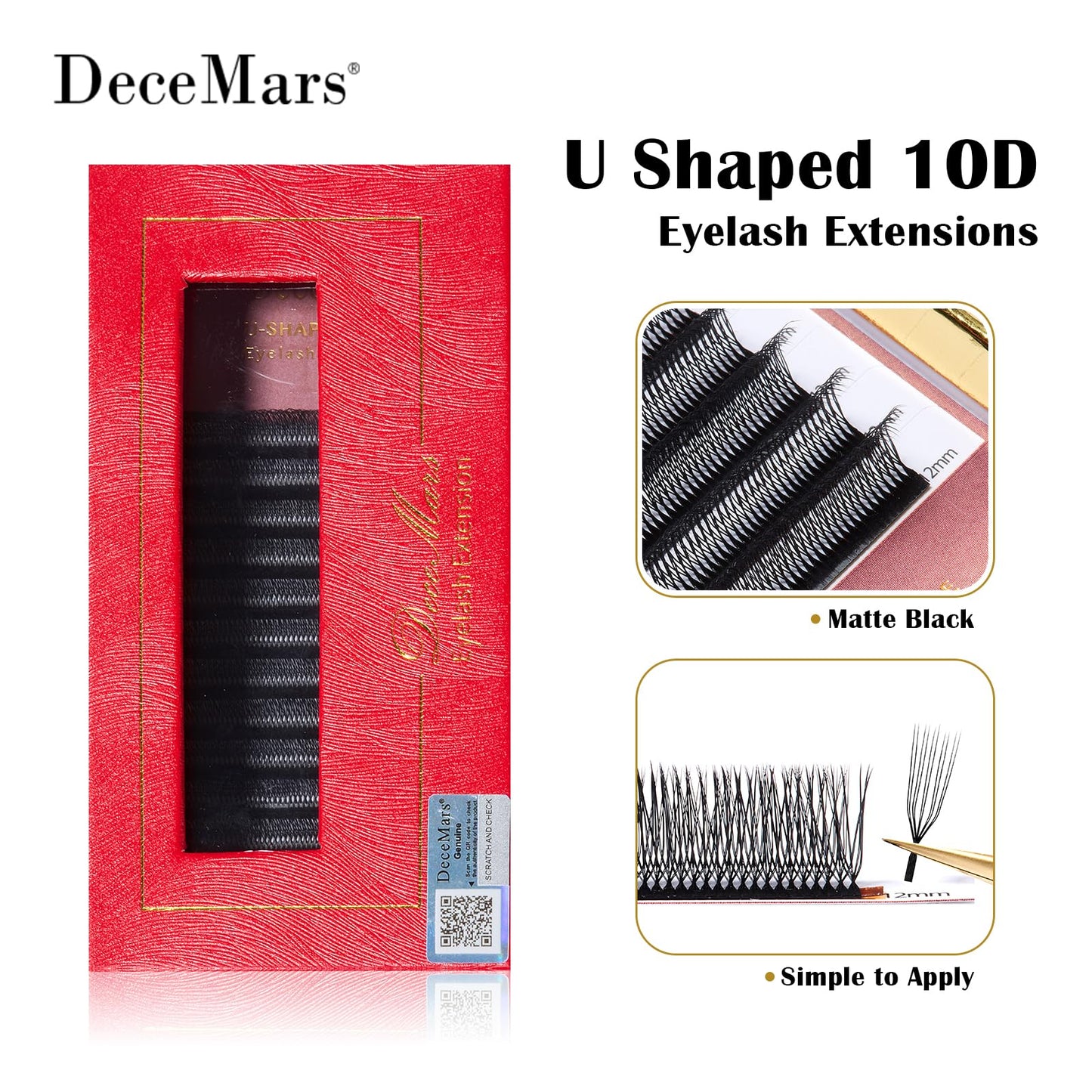 DeceMars 10D U Shaped Eyelash Extensions Easy Fans Double Tips 5D Russian Volume Crisscross Eyelashes Natural Soft YY Lash Extensions Handwoven Mesh Wispy Clusters Matte Black-0.07mm-D-8-15mm Mix