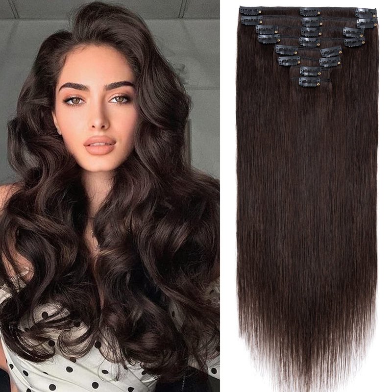 S-noilite Clip in Hair Extensions Human Hair Balayage Standard Weft Short Blonde Hair 100% Real Human Hair 8 Pieces 18 Clips Straight 10"-75g (#4/27 Medium Brown/Dark Blonde)