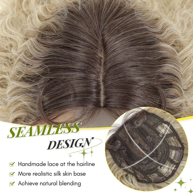 Curly Hair Topper 20inch Natural Curly Hair Toppers for Women with Thinning Hair, Lightweight & Breathable Wiglets for Thinning Hair, Full Coverage, Perfect for Daily Use, Styling, Cosplay