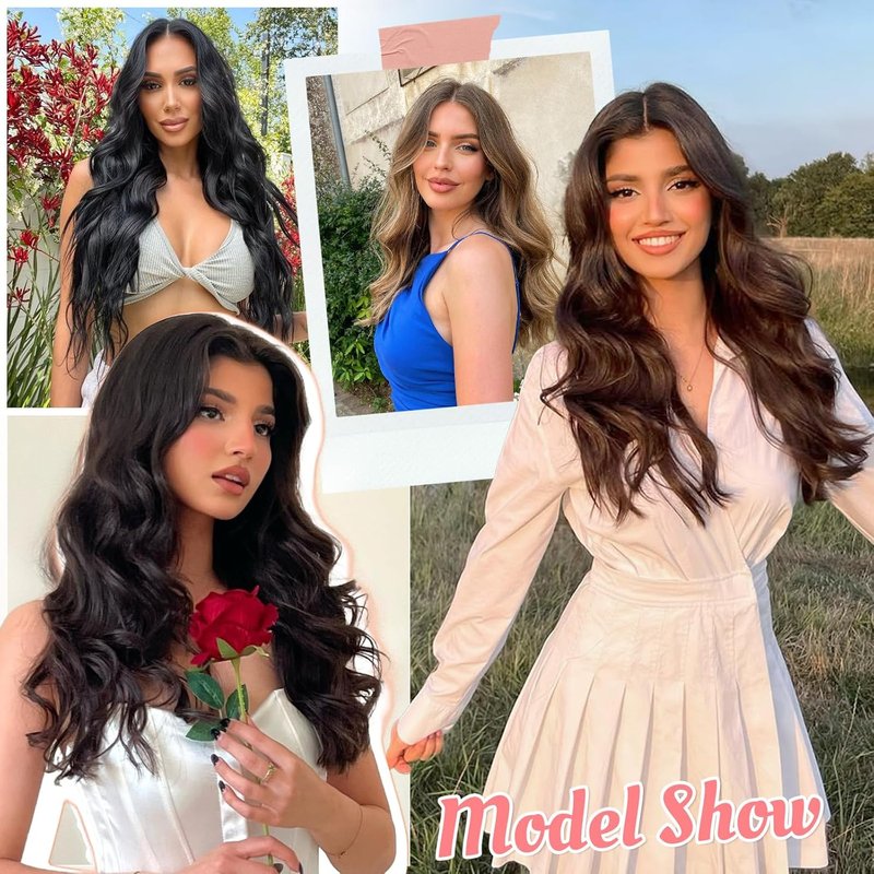 Clip-In Hair Extensions - 6 PCS Natural Soft Dark Brown Wavy Hairpieces | 20 Inch Length