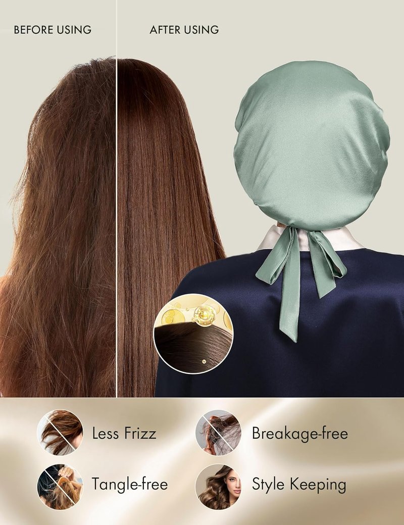 LilySilk 100% Mulberry Silk Bonnet - Adjustable Sleep Cap for Hair Protection | Avocado Green