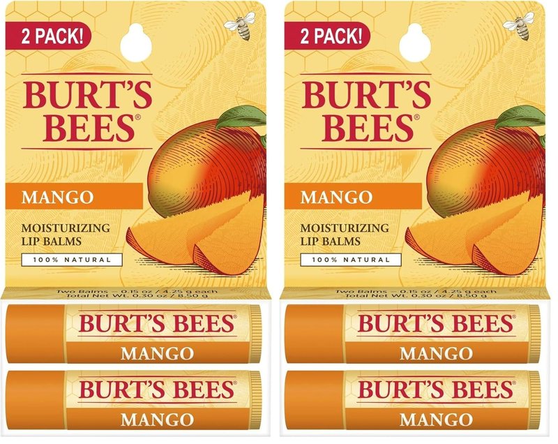 Burt's Bees Lip Balm - Mango Flavor, Natural Beeswax Moisturizer | 2 Tubes, 0.15 oz Each