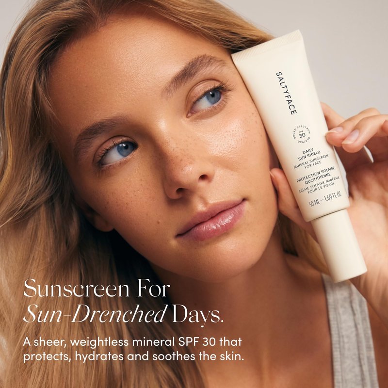 SALTYFACE - Daily Sun Shield (SPF 30) Mineral Sunscreen for Face - Water & Sweat Resistant up to 80 Minutes - Non-Clogging - Fragrance Free - Reef Safe Sunscreen - Vegan Skin Care - 1.69 FL OZ (50 ML)