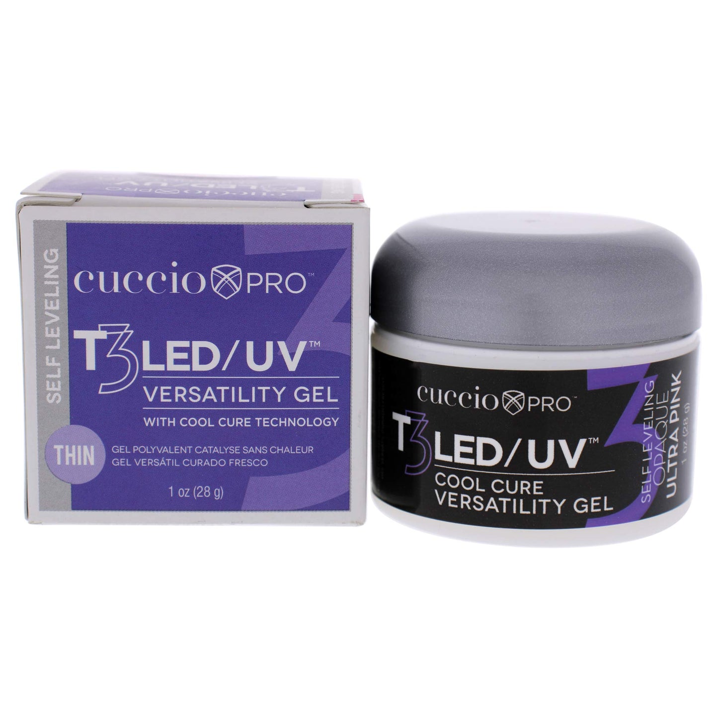 Cuccio Pro T3 LED/UV Cool Cure Versatility Gel - Self-Levelling Gel With Calcium - Incredibly Flexible - Strong Adhesion - High Shine Finish - Fast Application - Opaque Ultra Pink - 1 Oz Nail Gel