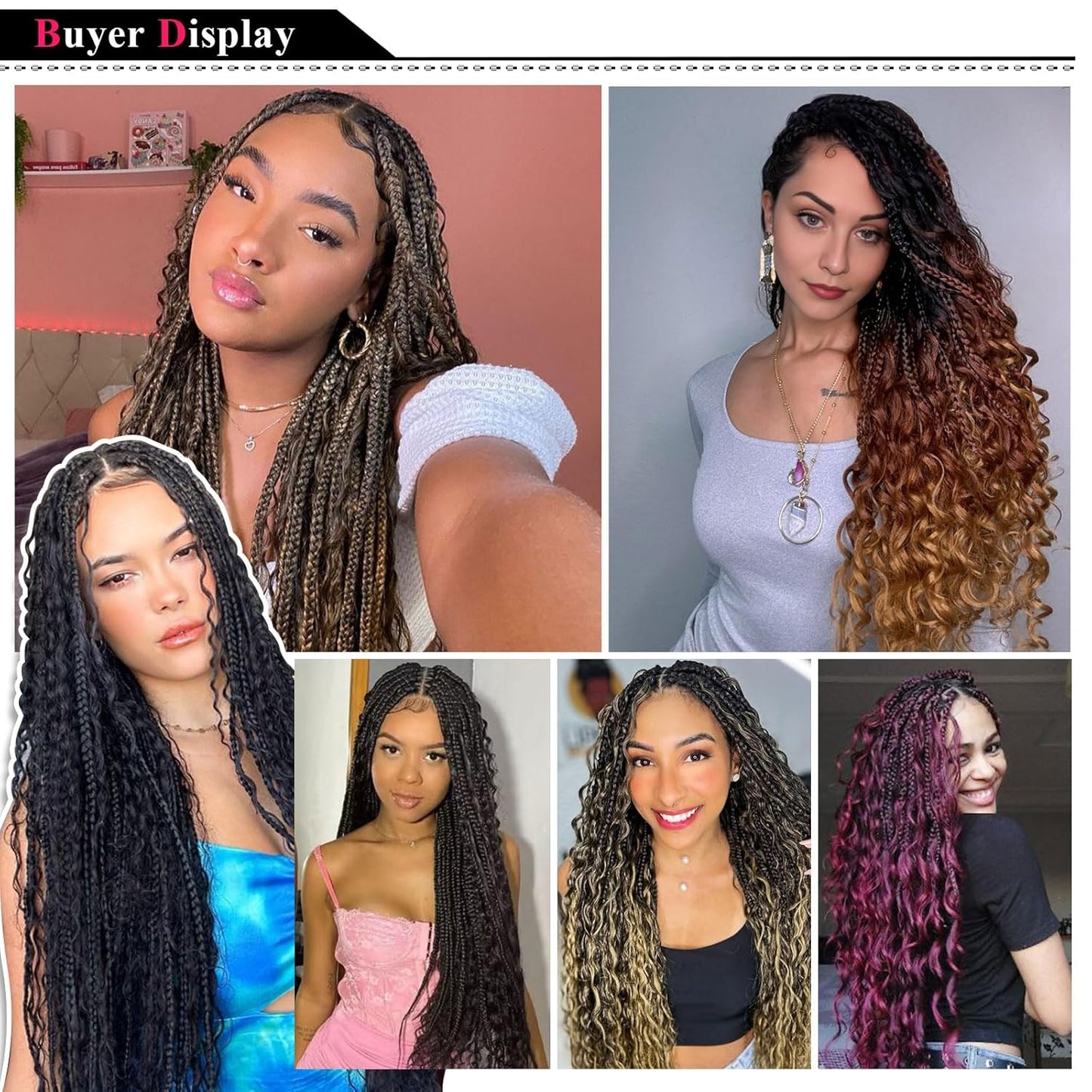 Goddess Box Braids Crochet Hair - 24 Inch Boho Braids With Curly Ends | 8 Packs Synthetic Extensions (1B)