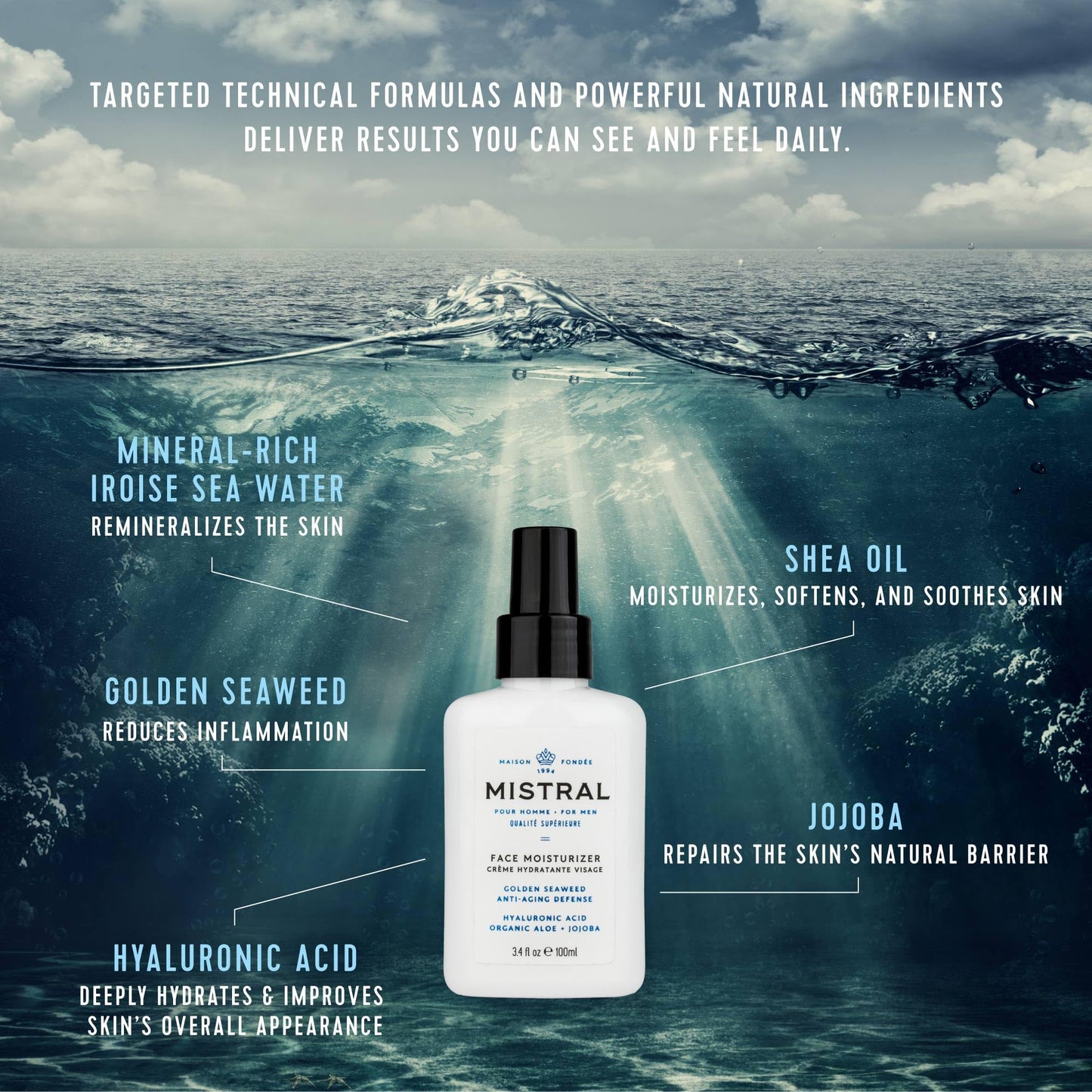 Mistral Men's Face Moisturizer Cream, Cool Marine, 3.4 Fl Oz
