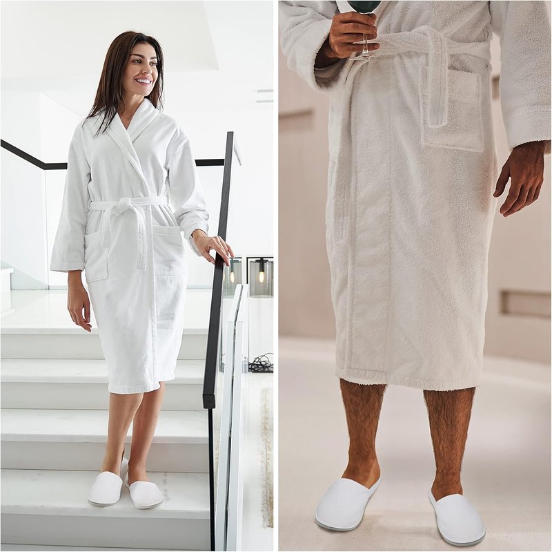 Disposable Spa Slippers - Fluffy Closed Toe Slippers with Drawstring Bags | Two Sizes (S, L) for Home, Travel, Weddings