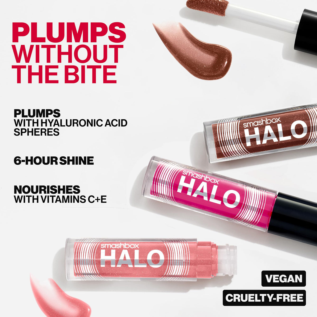 Smashbox Halo Plump + Glow Lip Gloss | Non-Sticky, Hydrating, Plumping Lip Gloss with 6-Hour Shine | Hyaluronic Acid and Vitamins C+E, 0.14 Fl Oz, Gem