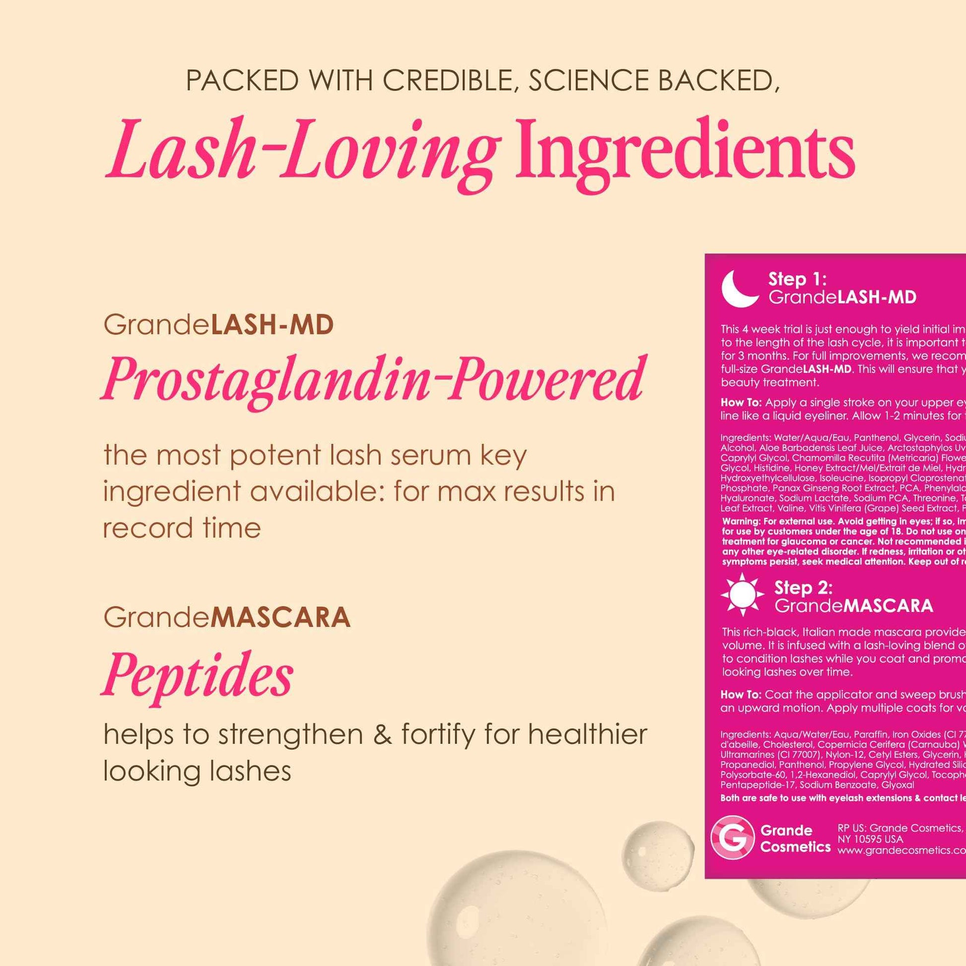 Grande Cosmetics 2-Step Lash System Set, GrandeLASH-MD & GrandeMASCARA Conditioning Peptide Mascara for Fuller, Healthier, Longer-Looking Lashes
