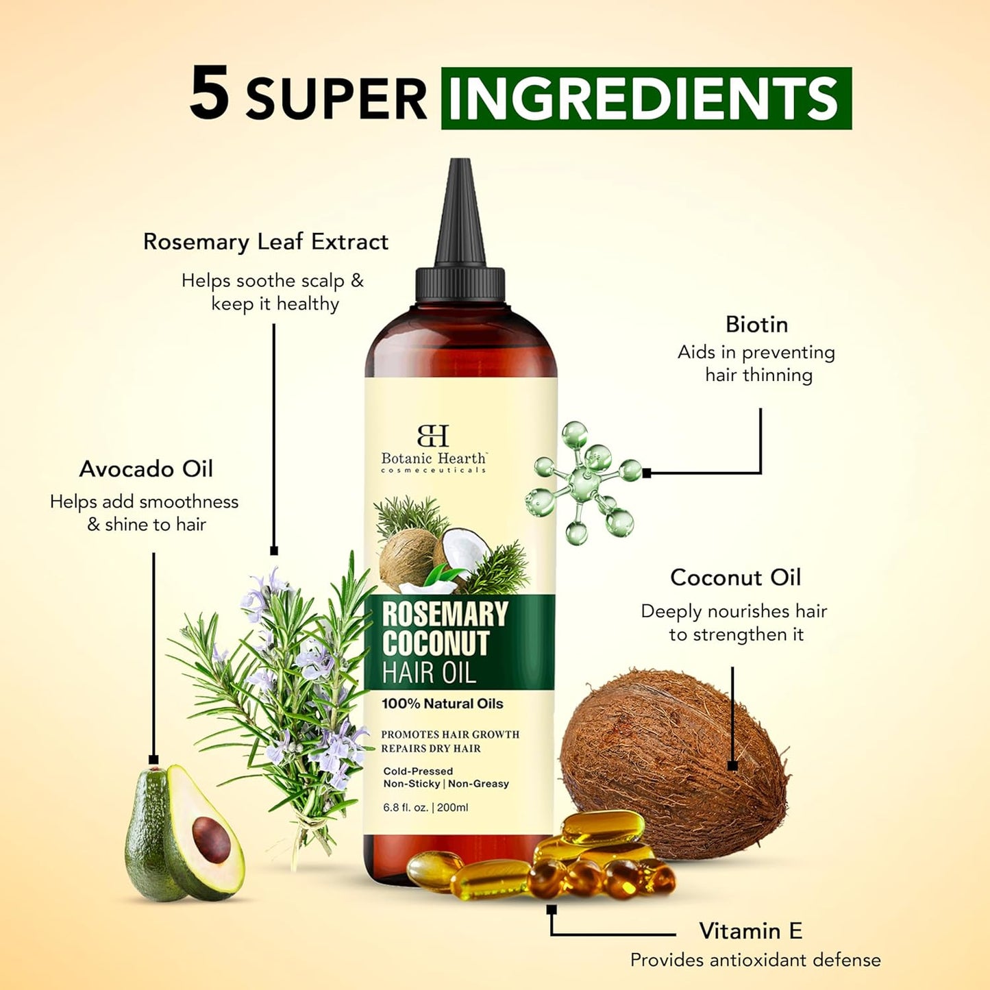 Rosemary Biotin Oil for Hair Growth - 100% Pure Hair Treatment Oil | Infused with Coconut Oil | 6.7 Fl Oz | Repairs Dry, Damaged Hair
