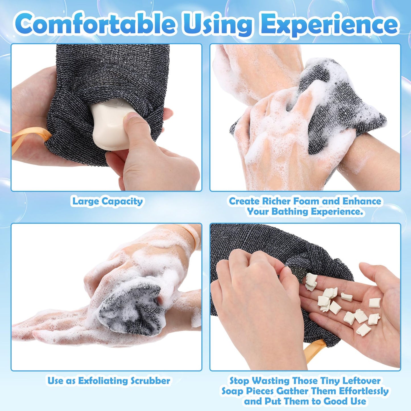Talltalk 24 Pcs Soap Bar Bag Exfoliating Soap Saver Loofah Pouch for Body Scrubber Shower Sponge Gray Mesh Bar Foam Lather Pouch for Women Men Bath Shower Travel Home