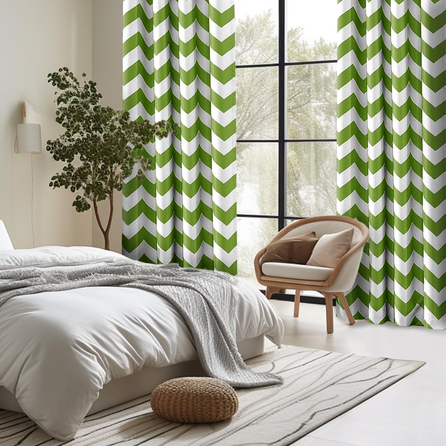 Melodieux Chevron Room Darkening Blackout Grommet Top Curtains, 52 by 63 Inch, Green (1 Panel)