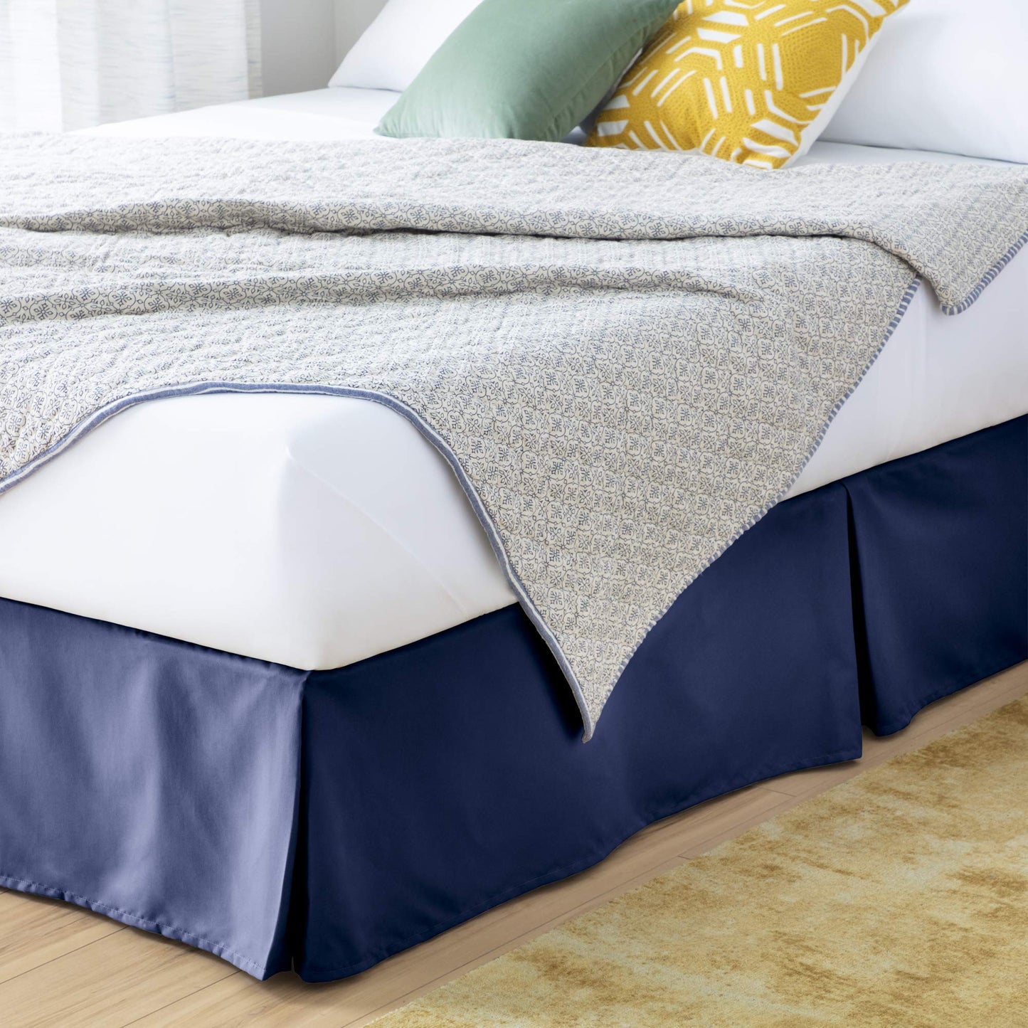 Linenspa 14 Inch Wrinkle and Fade Resistant-Machine Washable-Easy Use Pleated Microfiber Bed Skirt, Full, Navy