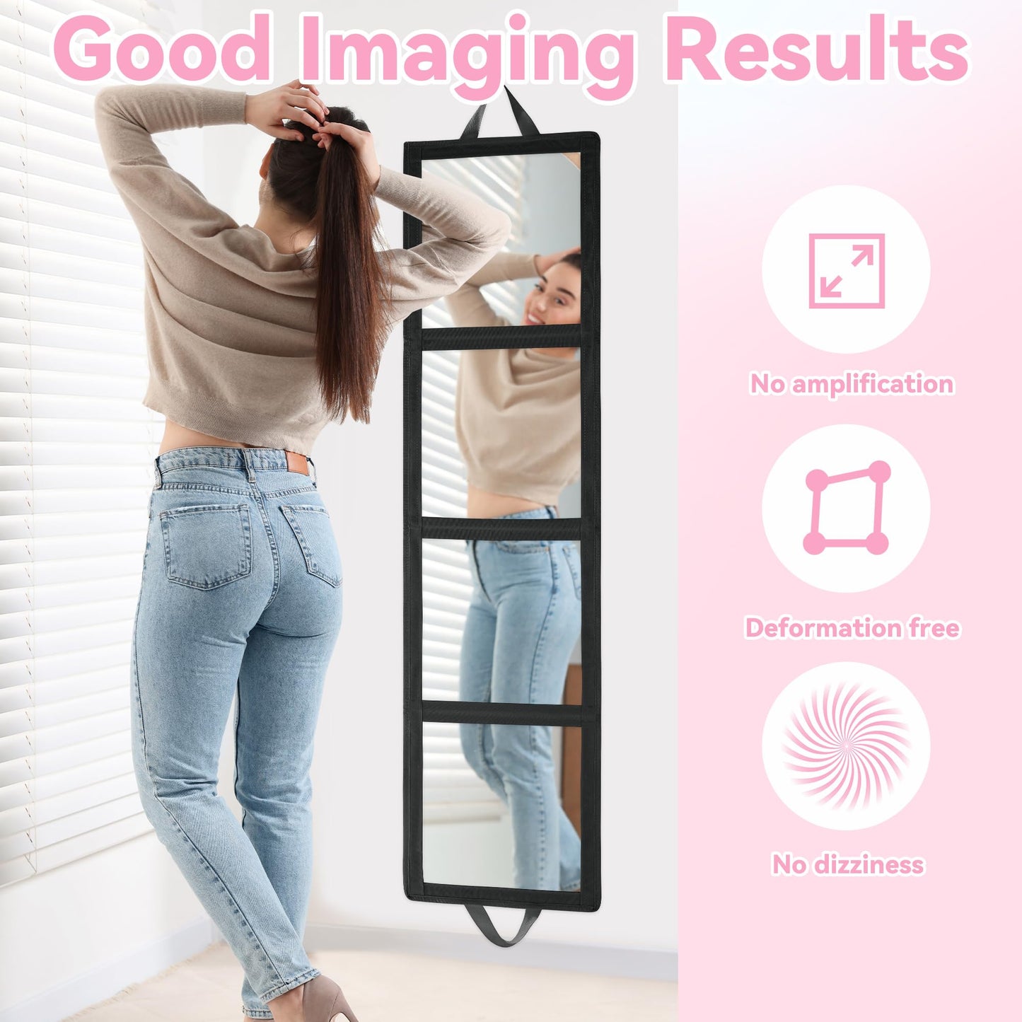 ROYALAY Foldable Full Length Mirror with Handle, 47 * 13in Four-fold Portable Mirror for Travel Makeup Dancing and Fitting Clothes, Black