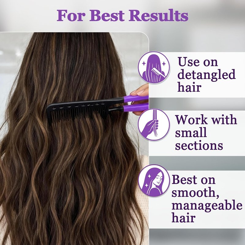 Hair Straightening Comb - Ergonomic Flat Iron Comb for Easy Styling | Reduces Heat Damage - Purple