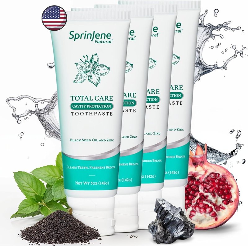 Natural Total Care Toothpaste - Fluoride Formula for Cavity Protection & Gum Health | 4-Pack with Black Seed Oil & Zinc