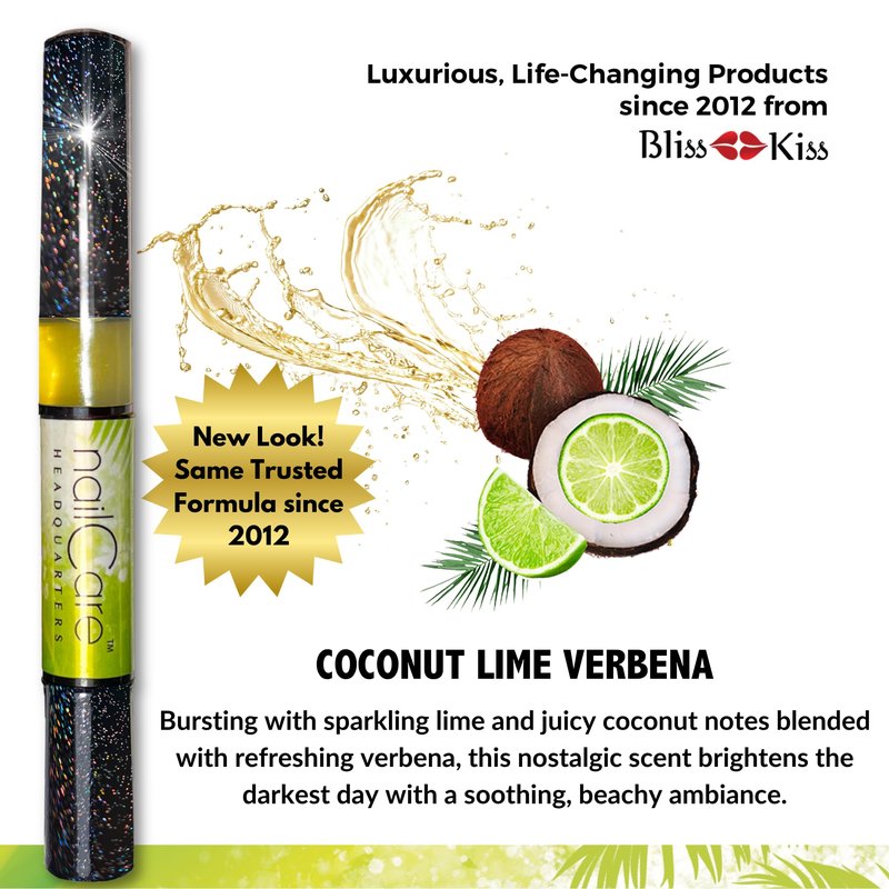 Cuticle Oil Pen for Nails - Nail Strengthener & Growth Oil and Serum for Damaged Nails, Hangnails w/Jojoba cuticle oil—Coconut Lime Verbena Fragrance - Holographic Glitter Pens 4-Pack