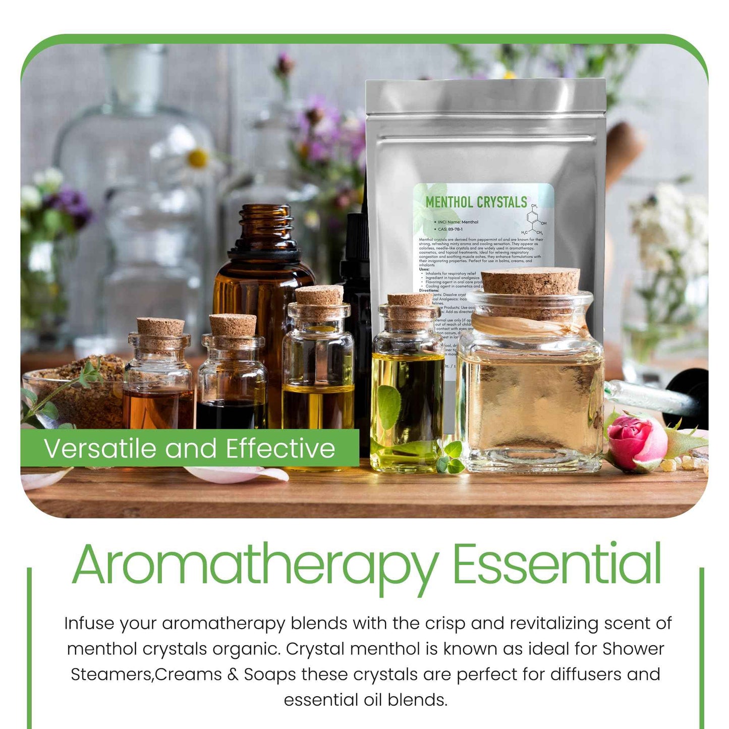 Menthol Crystal Cosmetic Grade - 8 Oz / 226 Grams - Menthol Crystals Organic 100% Pure Peppermint Extract for DIY Cosmetics - Menthol Crystals for Shower Steamers,Creams & Soaps by Talsen Chemicals