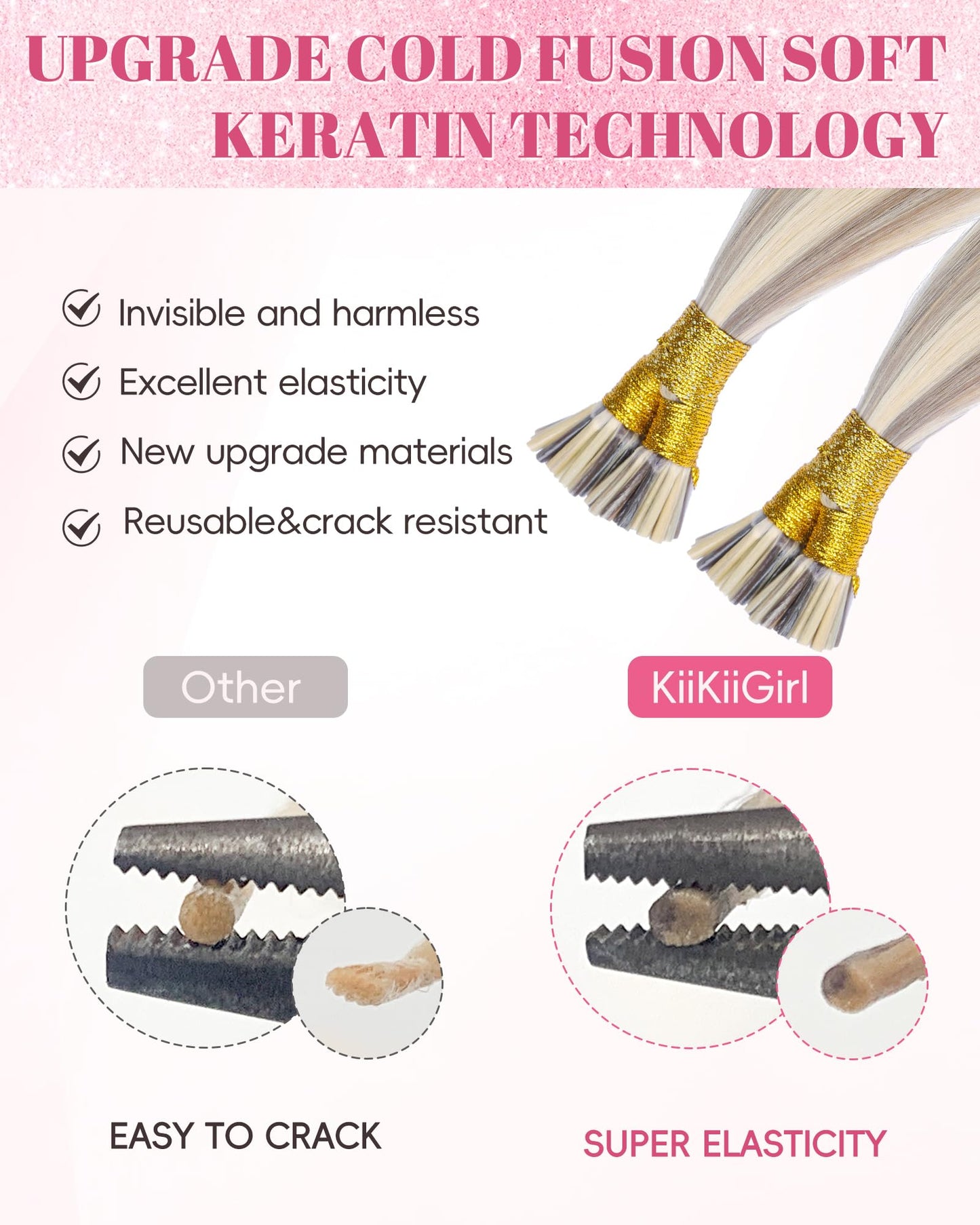 KiiKiiGirl Virgin I Tip Hair Extensions Human Hair 14 Inch #16/60 Blonde Highlight Golden Mixed Grayish Brown Itip Human Hair Extensions Invisible Silky Straight 30g/43s