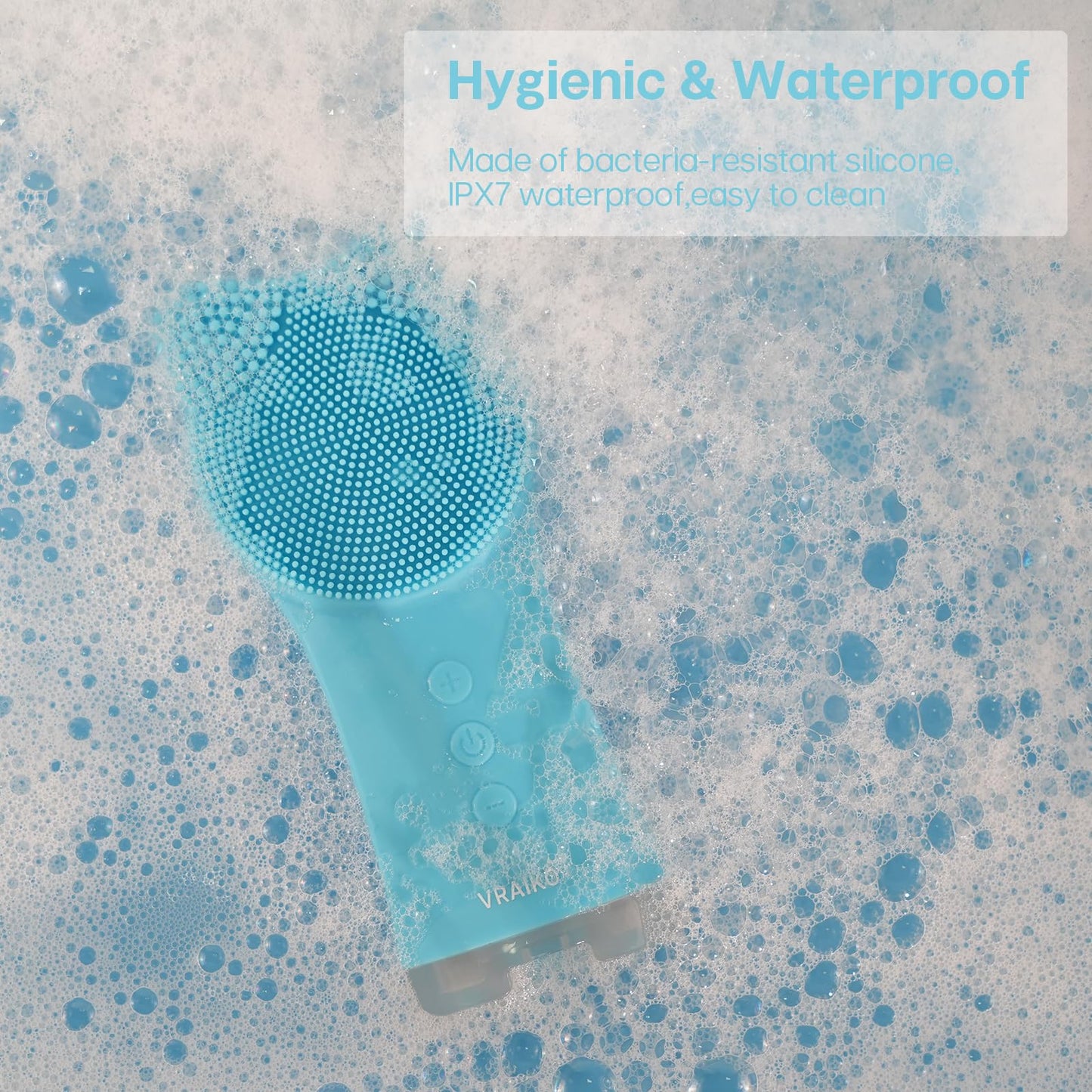 VRAIKO MIA Facial Cleansing Brush, Waterproof Rechargeable Face Cleansing Brush, with Soft Silicone and Adjustable Sonic Vibration, for Deep Cleansing Gentle Exfoliating and Massaging (Blue)