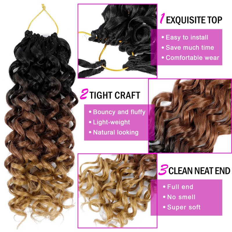 7 Packs GoGo Curl Crochet Hair 18 Inch Long Curly Crochet Hair for Women Beach Curl Water Wave Deep Twist Crochet Braids Synthetic Braiding Hair Extensions (18 Inch, T1B/30/27)