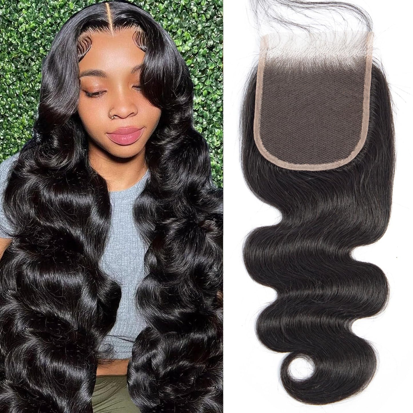 Body Wave Human Hair Closure 4x4 Lace Closure 20 Inch 12A Brazilian Virgin Hair Free Part Pre Plucked Skinlike Lace Closure Human Hair Natural Black Color (Black Body Wave Closure, 20)