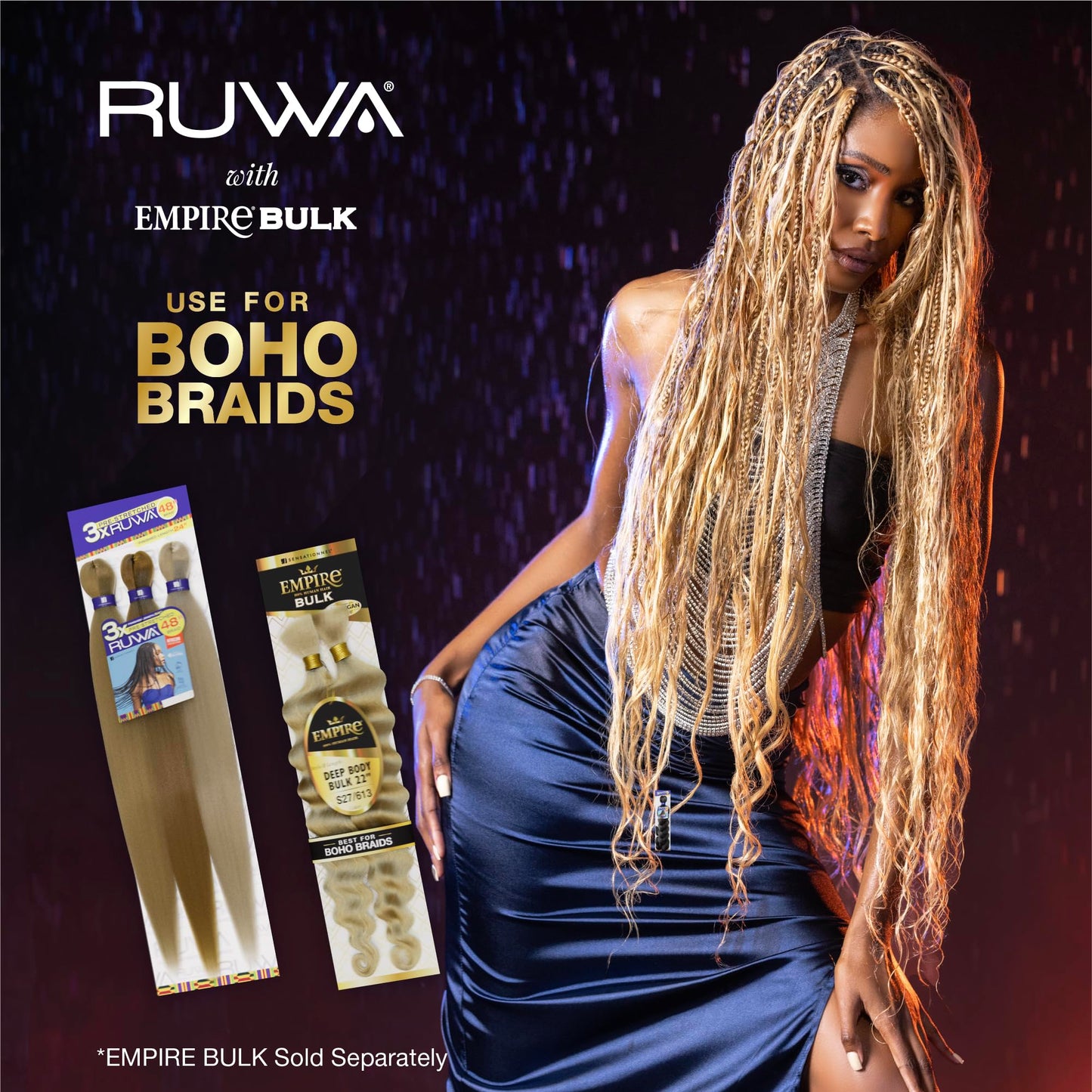 Sensationnel Ruwa prestretched braiding hair - 3x 36 inch water repellent kanekalon fast dry synthetic sports itch free (5 pack, 1B OFFBLACK)
