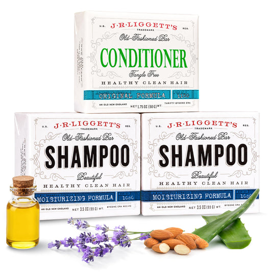 J.R.LIGGETT'S Moisturizing Formula Shampoo Bar and Conditioner Bar 3-Pack, All-Natural, Plant-Based Solid Hair Care Set, Sulfate-Free, 2 x 3.5 oz Shampoo / 1.75 oz Conditioner
