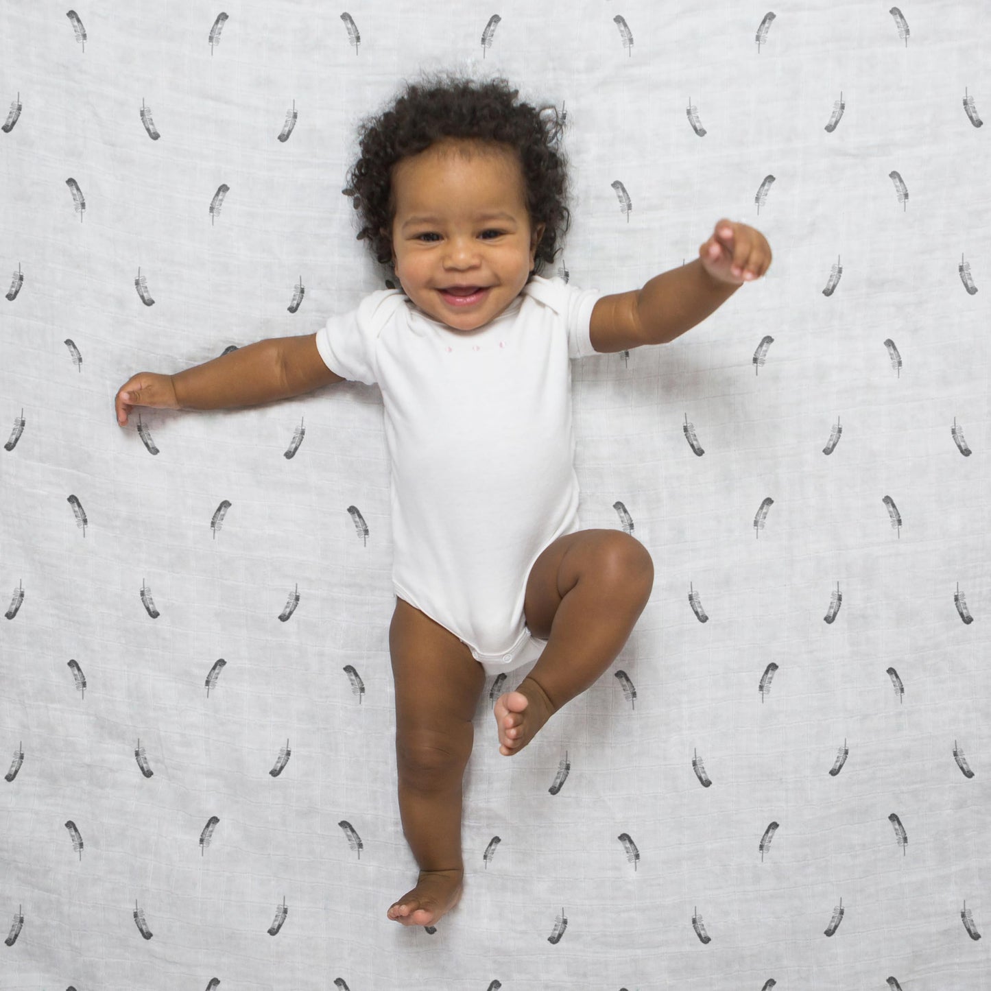 Amazing Baby Muslin Swaddle Blanket, Premium Cotton, Little Feather, Gray & Soft Black