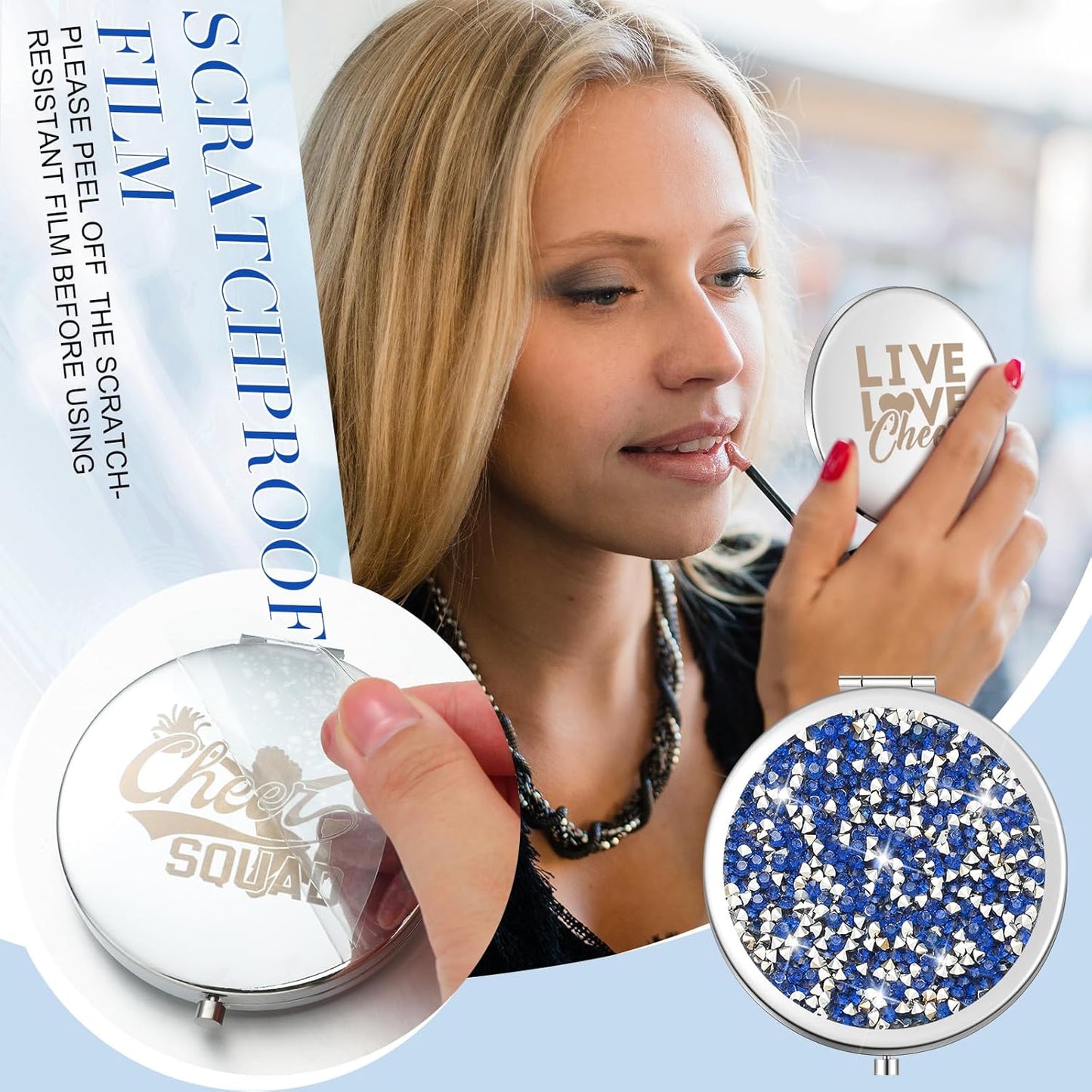 Cheerleader Gifts - 12 Pcs Compact Mirror Set for Coaches | Folding Pocket Cosmetic Purse Mirrors (Silver)