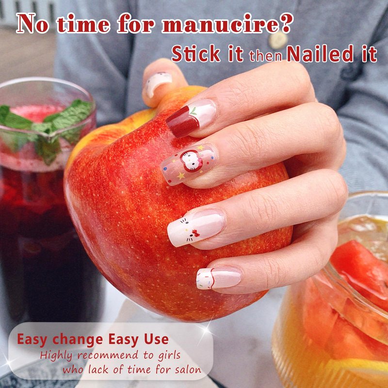 GelMala Semi Cured Gel Nail Strips Plaids,Long-Lasting, Easy to Apply&Remove Semi Cured Gel Nails Winter,Easy for begginners (Holiday Eve)