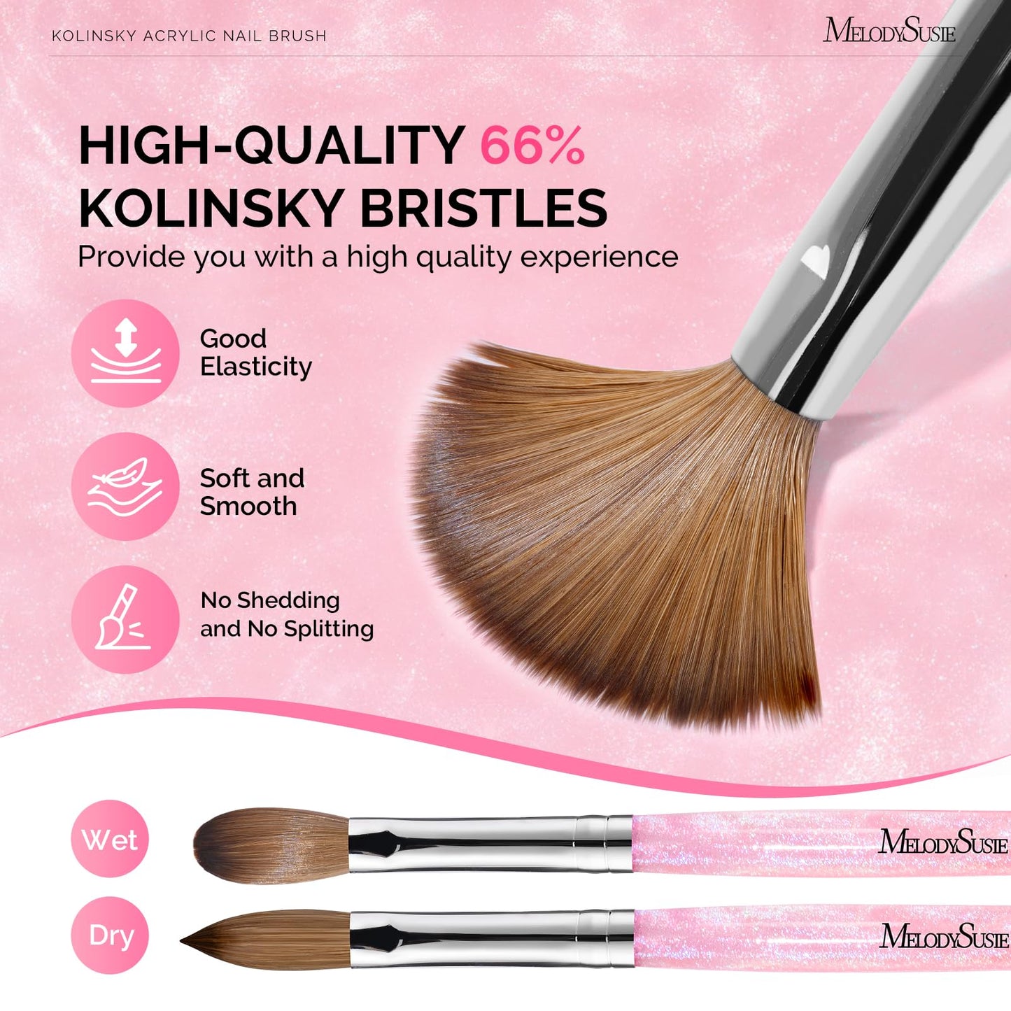 MelodySusie Kolinsky Acrylic Nail Brush,66% Kolinsky Hair Professional Nail Art Brush for Acrylic Application, Aurora Collection Fine Glitter Brush,Size 14