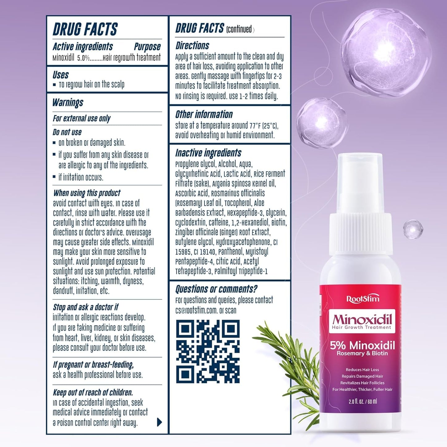 Women's 5% Minoxidil Spray for Hair Growth: RootStim Extra Strength Minoxidil with Rosemary & Biotin for Thinning Hair Regrowth and Fuller Hair - 0.09 Fl Oz