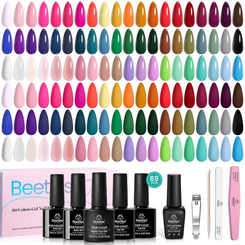 Beetles Gel Nail Polish Set - 60 Color Emotional Spectrum Kit | Base & Top Coat, UV/LED Soak Off