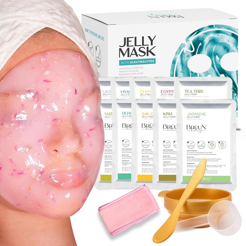 Peel-Off Jelly Mask Spa Set - 10 Premium Rubber Treatments | 24K Gold, Lavender, Kiwi & More