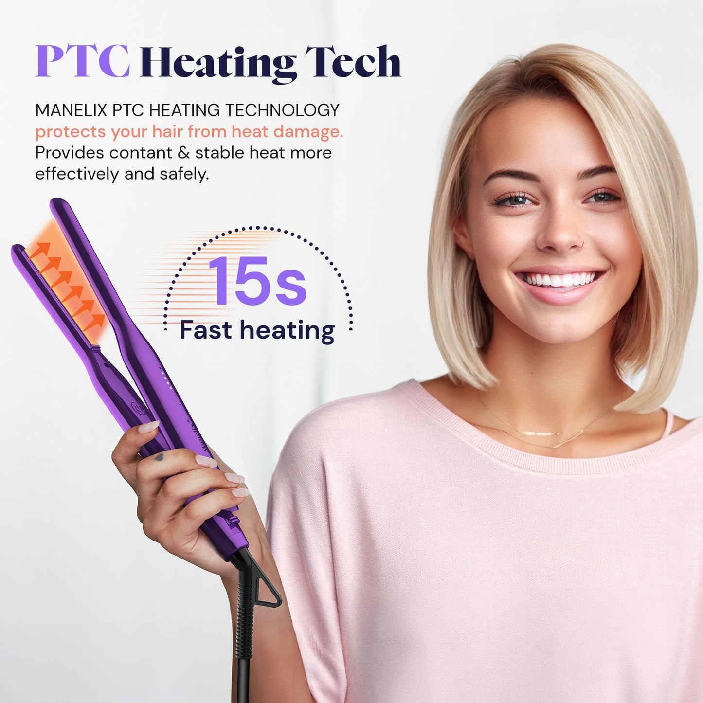 Manelix 0.3 Inch Super Slim Mini Flat Iron for Short Hair, Hair Straightener and Curler 2 in 1, Dual Voltage PTC and Ceramic Small Flat Iron