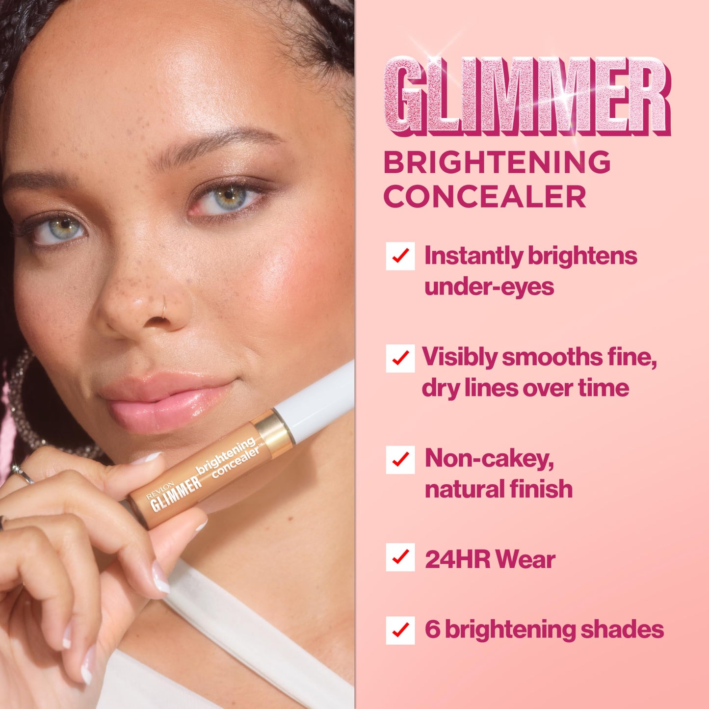 Revlon Glimmer Brightening Concealer, Liquid Under Eye Makeup, Made with Caffeine, Vitamin C, & Stevioside, 125, 0.3 fl oz