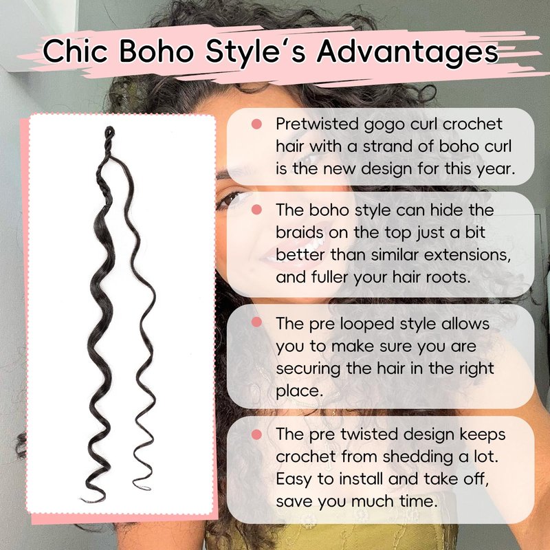 Aoisvk 8 packs GoGo Curl Crochet Hair Pre twisted 14 Inch Curly Crochet Hair for Women Pre looped Boho Box Braids with Curly Ends Beach Curl Water Wave Synthetic Hair Extensions 1B