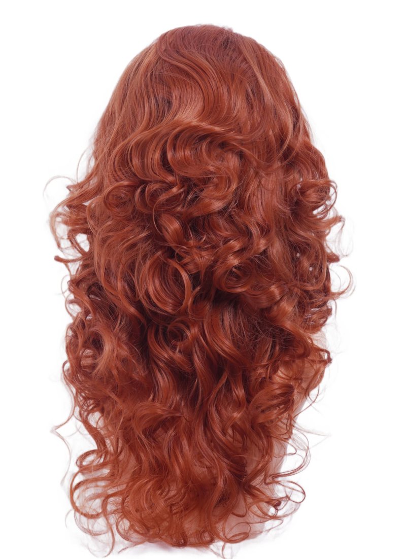 NJJYXH 22 Inches Retro Beehive Ginger Wigs for Women Long Wavy Copper Red Wig with Bangs Synthetic Natural Auburn Wig for 60s 70s 80s Cosplay,Halloween,Daily Use