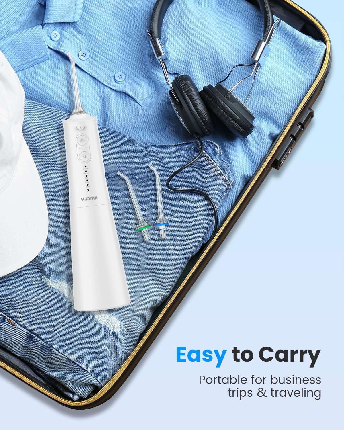 Water Flosser | Cordless Portable Dental Irrigator with 9 Jet Tips & 5 Modes - 300ML, IPX7 Waterproof (White)