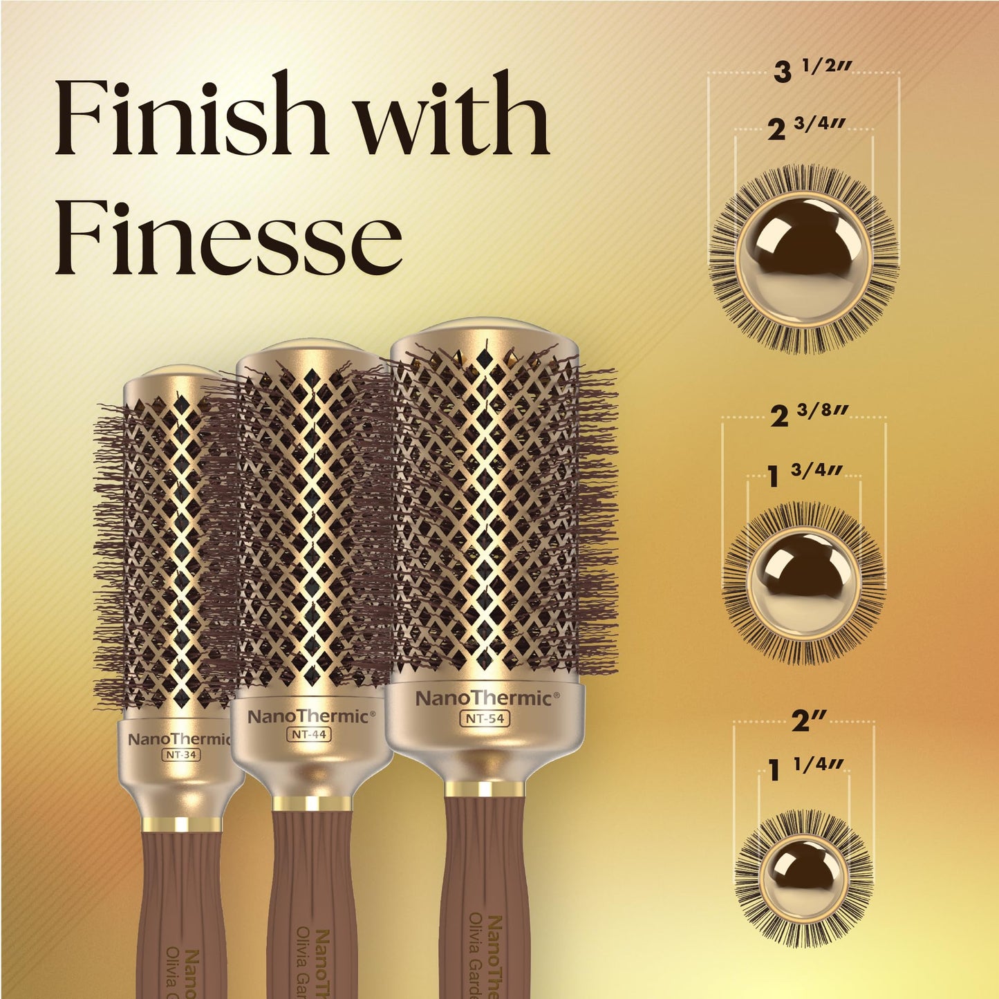 Olivia Garden NanoThermic Ceramic + Ion Round Thermal Hair Brush - Not Electrical - Professional Blowout Brush for Normal to Thick Hair, NT-DL03 3 Piece