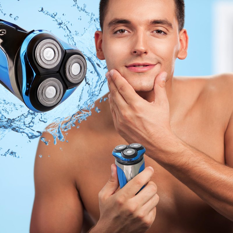 Rechargeable Electric Wet and Dry Rotary Shaver with Stainless Steel Blades, Pop Up Trimmer and LCD Screen