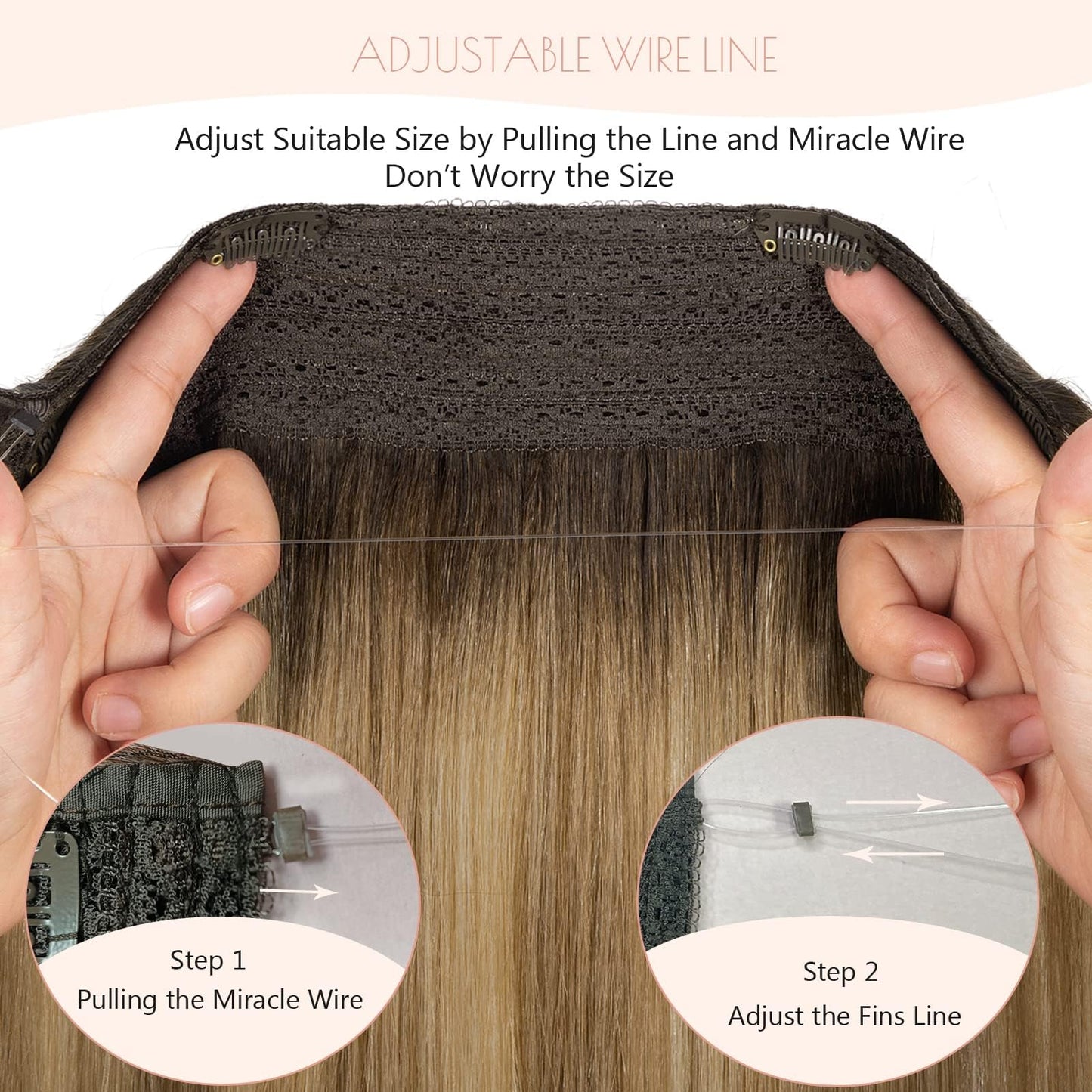 Loxxy Wire Hair Extensions Real Human Hair Silky Human Hair Extensions 18 Inch 95G Invisible Removable Fishing Line Clip in Extensions Human Hair Ombre Color Darkest Brown Fading to Chestnut Brown