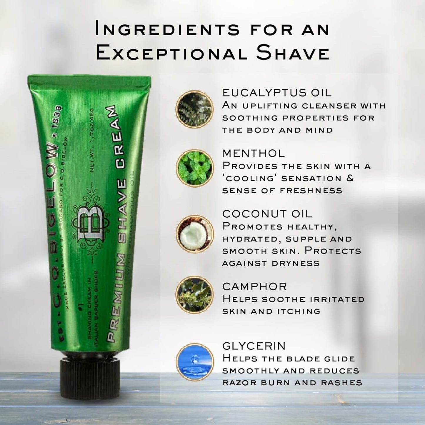 C.O. Bigelow Shaving Cream - Eucalyptus Oil for Sensitive Skin | 2 Pack, 5.2 oz Each