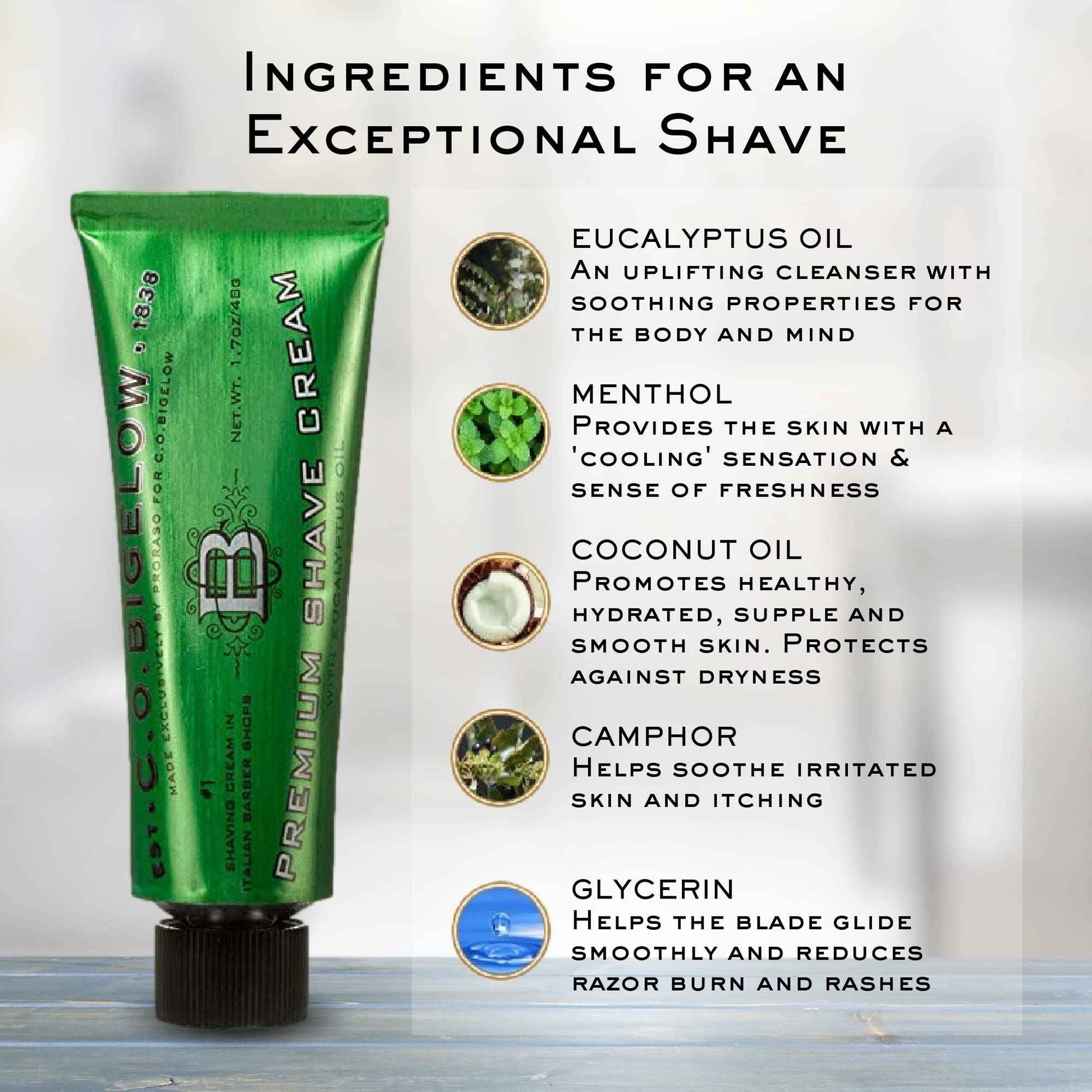 C.O. Bigelow Shaving Cream, 2 Pack of 5.2 oz Mens Shaving Cream with Eucalyptus Oil for Sensitive Skin & All Skin Types