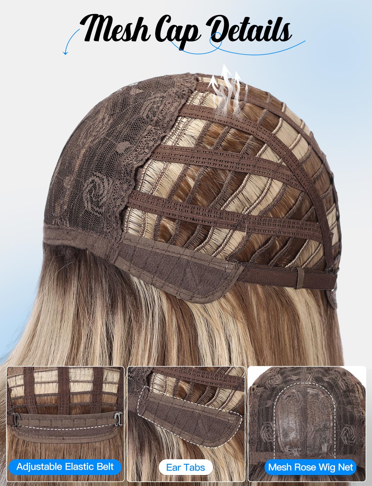 HAIRCUBE Long Synthetic Wig for Women Heat Resistant Natural Looking Hair with Bangs, Perfect for Daily Use, Party & Cosplay (Brown with Highlights)