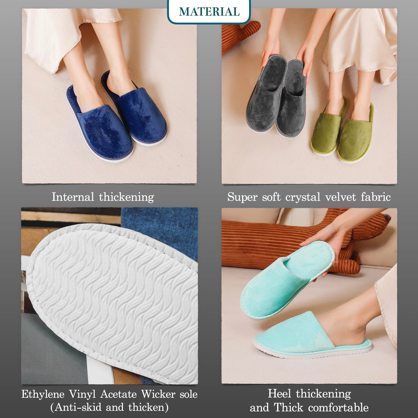 OSTADARRA 6 Pairs Spa Slippers, Non Slip Disposable Slippers For Guest, Washable Reusable, Which Can Be Used As Women Men, House, Indoor, Bathroom, Bedroom, Hotel, Bride Slippers (2 sizes)