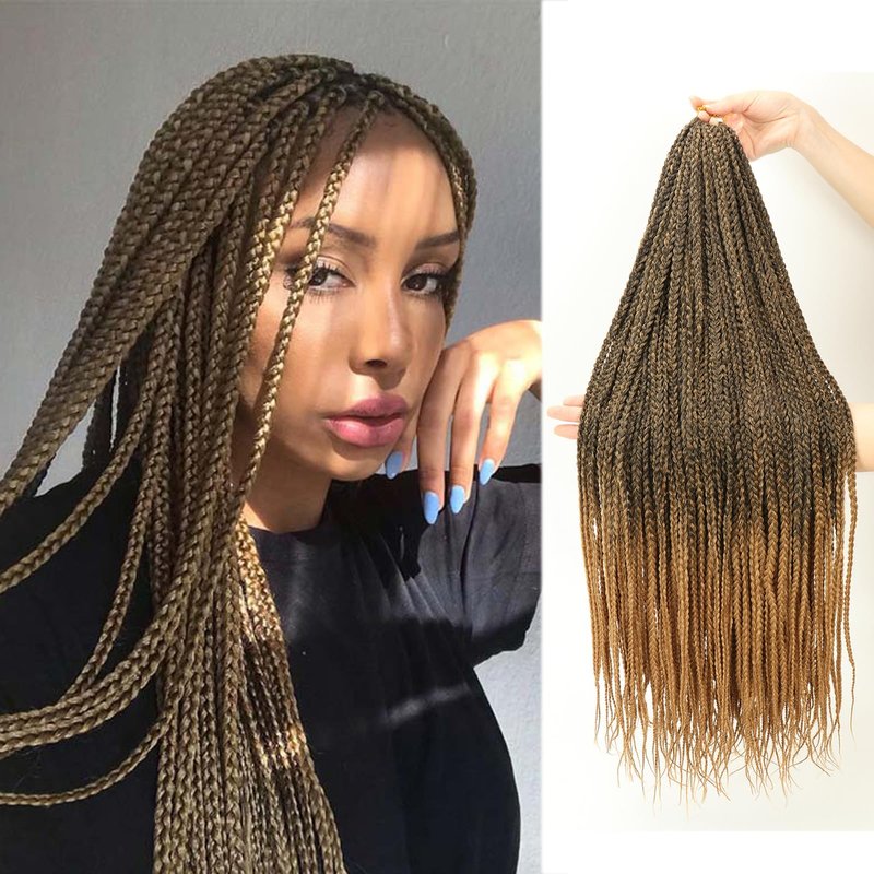 Ombre Blonde Crochet Box Braid 30inch 6Packs Midium Size Premium Synthetic Crochet Braids Waist Length Individually Prelooped Handmade Soft Braids Hair Extension For Girls Women(30inch M1B27)