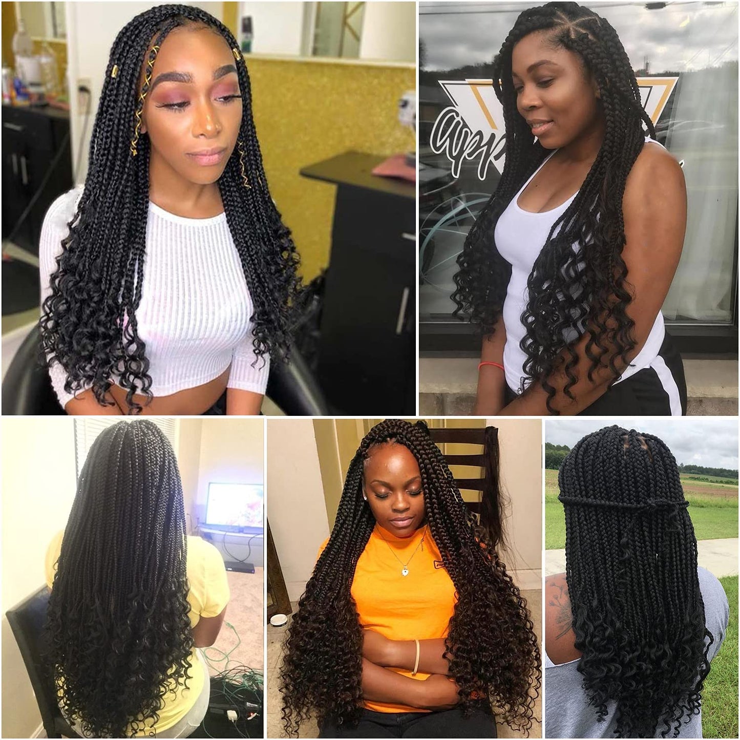 7 Packs 24 Inch Boho Goddess Box Braids Crochet Hair for Black Women (1B#, 24 Inch (Pack of 7))