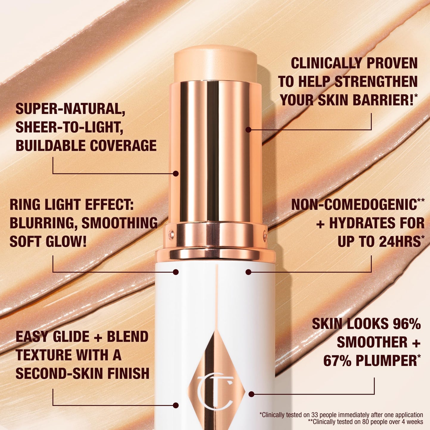 Charlotte Tilbury Unreal Skin Tint & Sheer Glow Hydrating Foundation Stick - Cream Foundation Makeup with Sheer-to-Light Coverage & a Buildable Formula - Blurring, Smoothing & Nourishing - 16 Deep